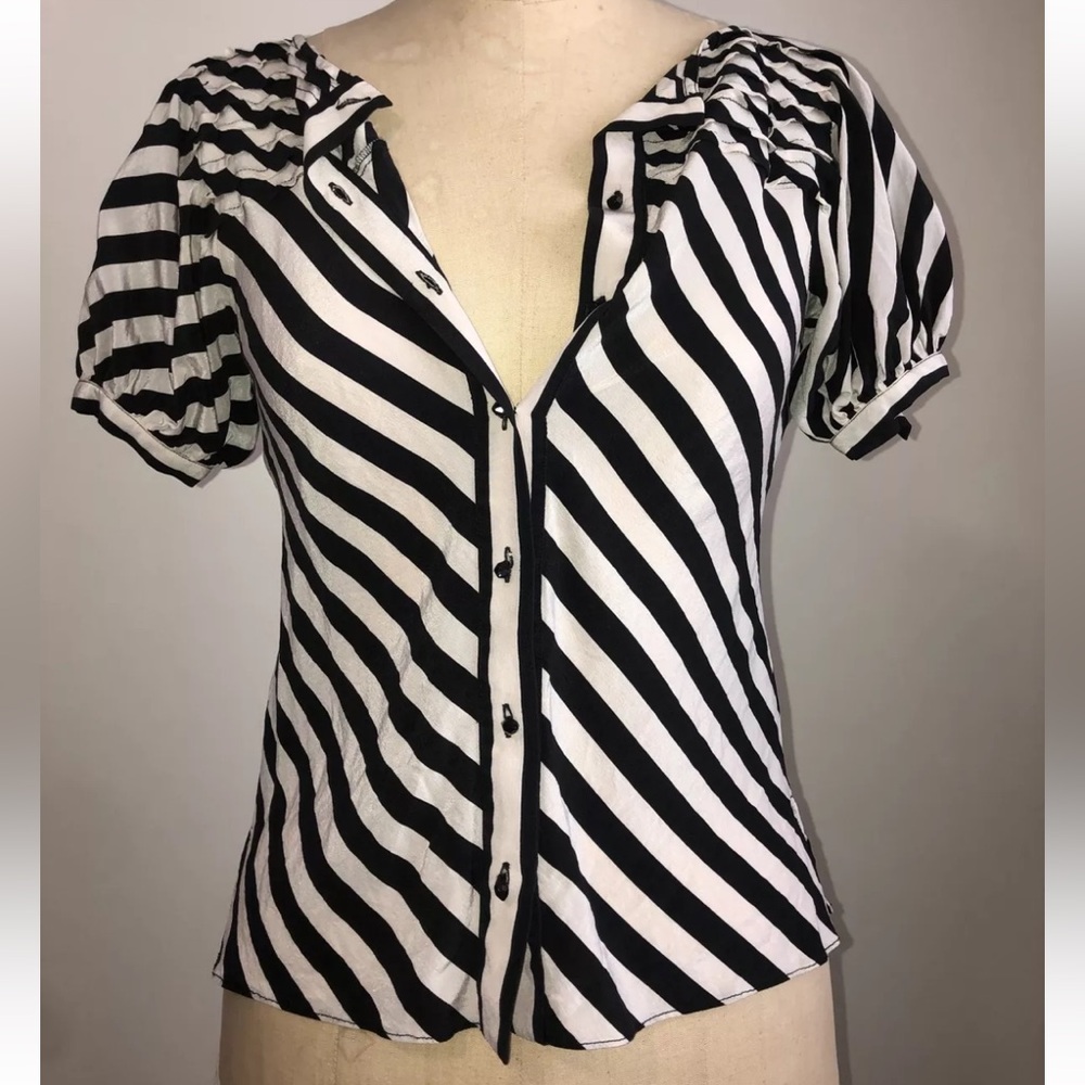 FENDI Y2K STRIPED SILK BUTTON FRONT BLOUSE CHEVRON STRIPE SILK - Picture 6 of 10